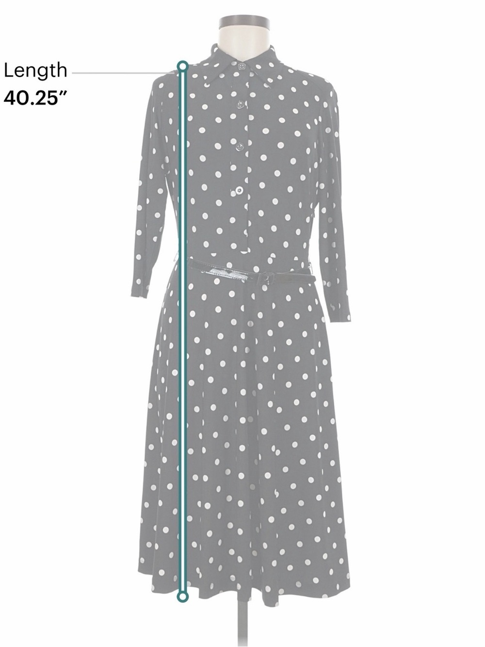 Evan-Picone Black White Polka Dot Midi Dress Belt 3/4 Sleeve Size 8 - Picture 9 of 11
